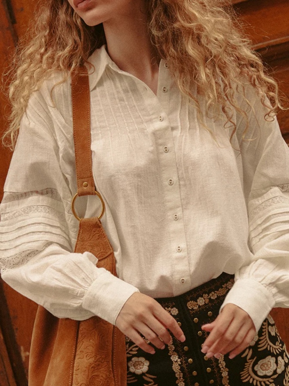 NWT Spell💯Organic Cotton Stevie Lace Shirt in Camellia size XS
